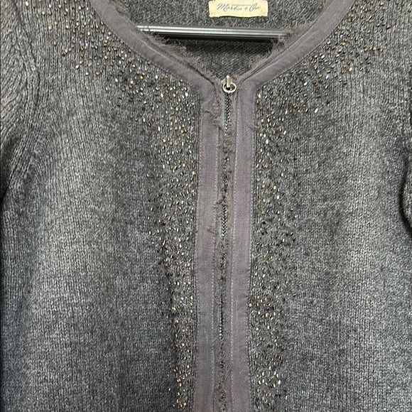 Martin + Osa Gray Cardigan with Beaded Embellishments Zip-Front size S - Picture 7 of 10